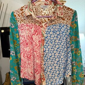 Fate Vibrant Red and Green Patterned Top